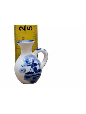 Vtg Delft Blue Windmill Mini Jug Pitcher Hand Painted Holland Dollhouse  1.6"